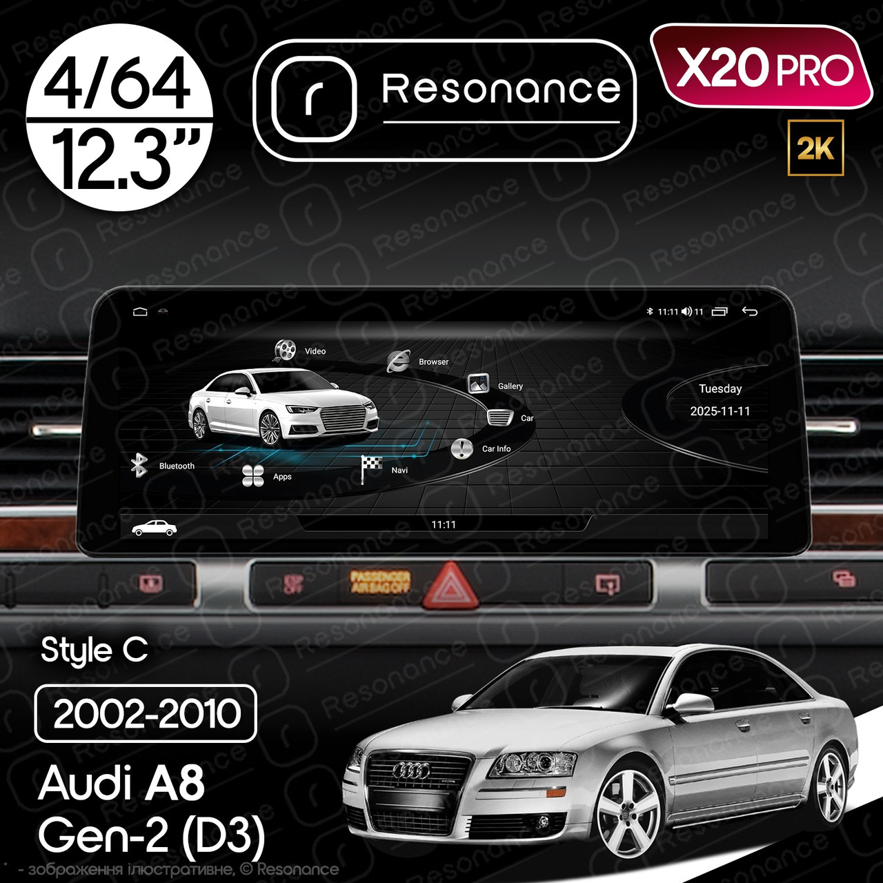 7295230277_magnitola-audi-a8 Магнітола Audi A8 2 (D3/4E) S8 A8L (2002-2010) Resonance X20 PRO 4/64 12.3" 2K QLED (BMW Style) - Зображення 1